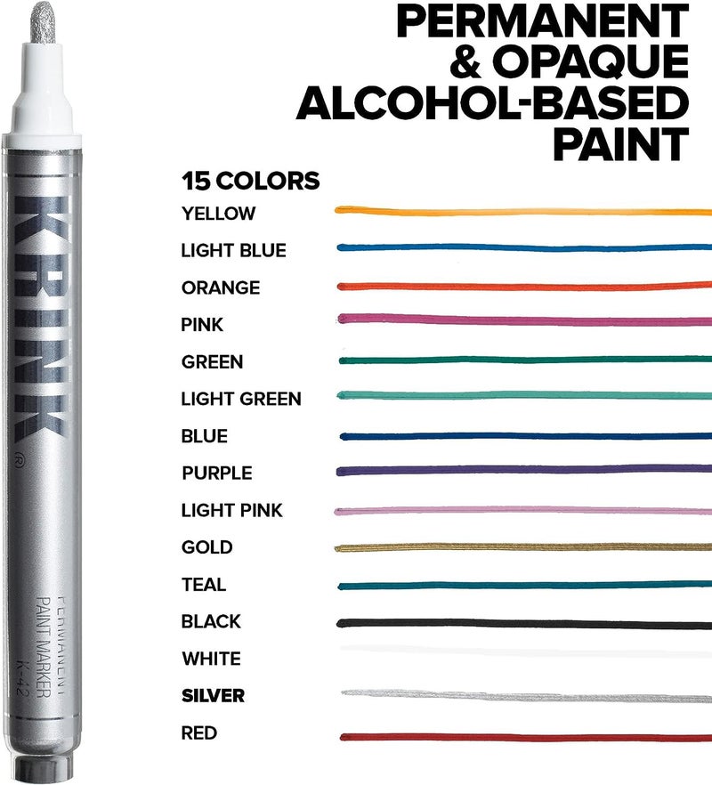 Krink K-42 Silver Paint Marker - Vibrant and Opaque Fine Art Paint Pen for Any Surface - Permanent Marker with Alcohol-Based Paint for Metal Glass Paper Painted Surfaces and More - Image 3